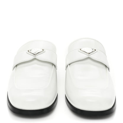 Prada Brushed Calfskin Metal Triangle Logo Mules 40 White 2 of 8