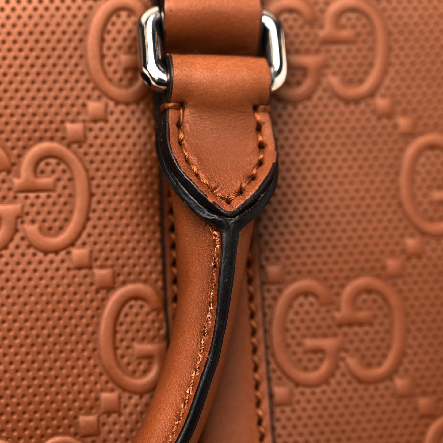 Calfskin GG Tennis Embossed Large Tote Bag Brown