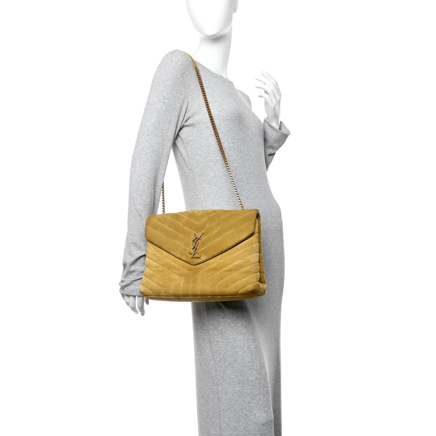 Saint Laurent Suede Y Quilted Monogram Medium Loulou Chain Satchel Chartreuse 2 of 15