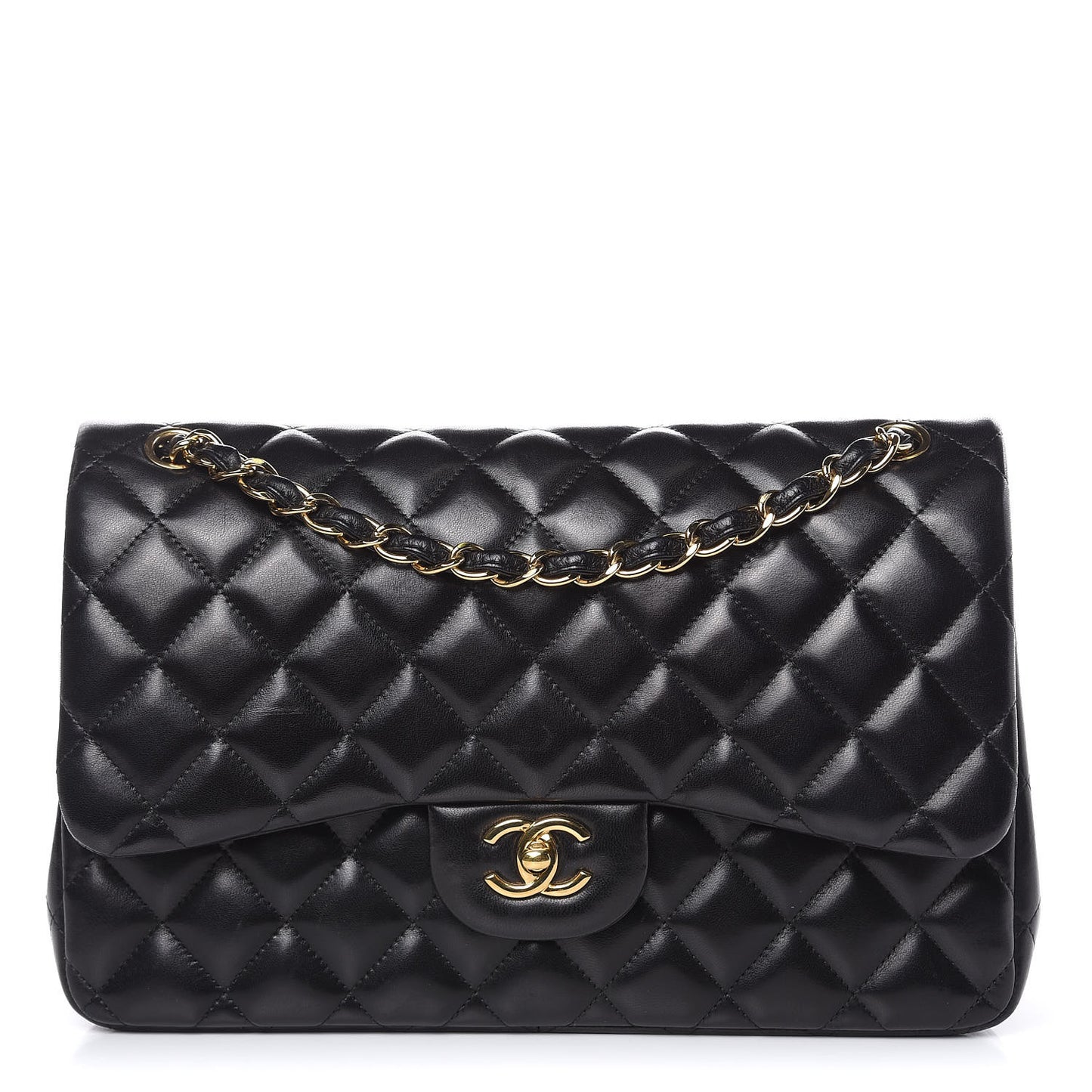 Lambskin Quilted Jumbo Double Flap Black