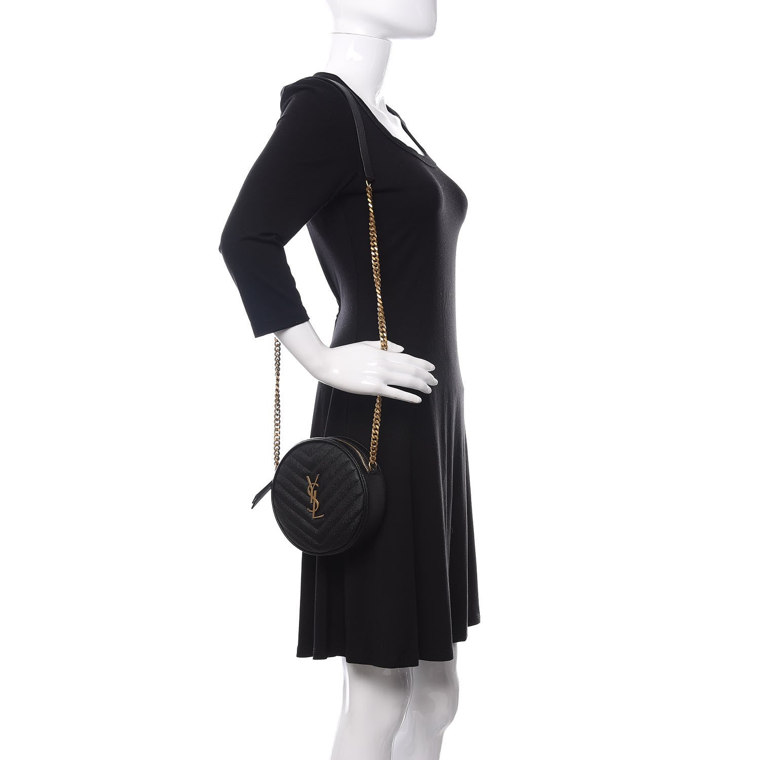 Saint Laurent Grain De Poudre Matelasse Chevron Quilted Round Vinyle Camera Bag Black 2 of 10