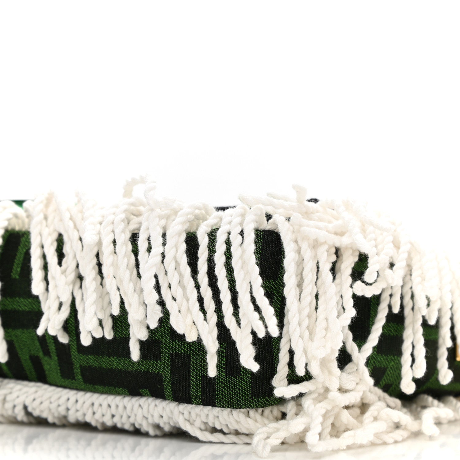 Fendi Fabric Jacquard FF 1974 Fringe Floral Embroidered Baguette Verde Multcolor 10 of 10