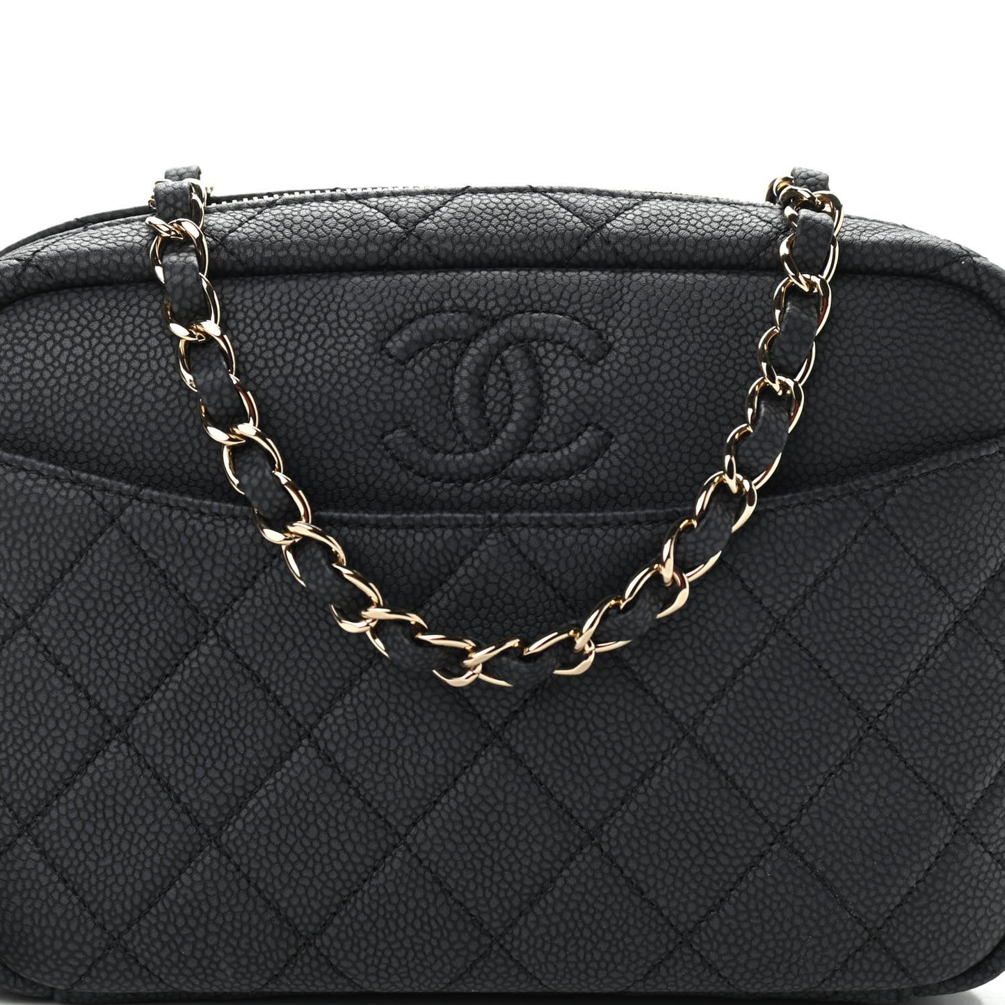 Iridescent Caviar Quilted Small Coco Tassel Camera Case Black