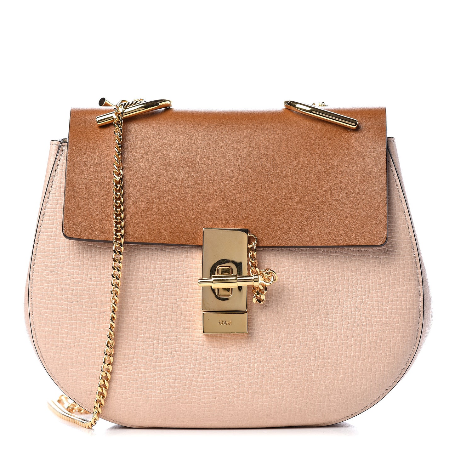 Grained Calfskin Lambskin Bi-Color Drew Shoulder Bag Powder Beige Mustard