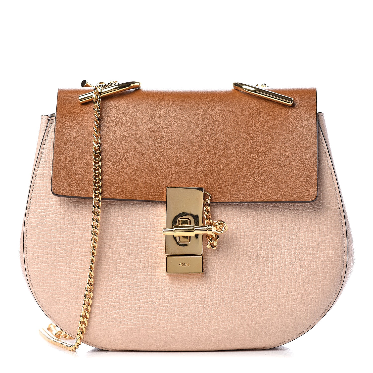 Chloe Grained Calfskin Lambskin Bi-Color Drew Shoulder Bag Powder Beige Mustard 1 of 13