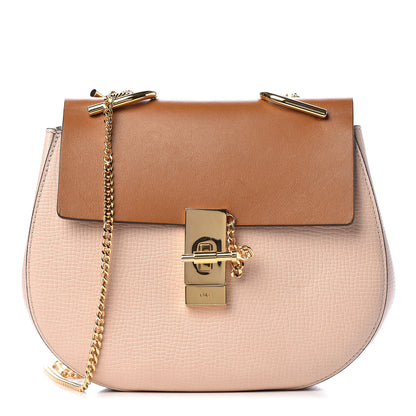 Chloe Grained Calfskin Lambskin Bi-Color Drew Shoulder Bag Powder Beige Mustard 1 of 13