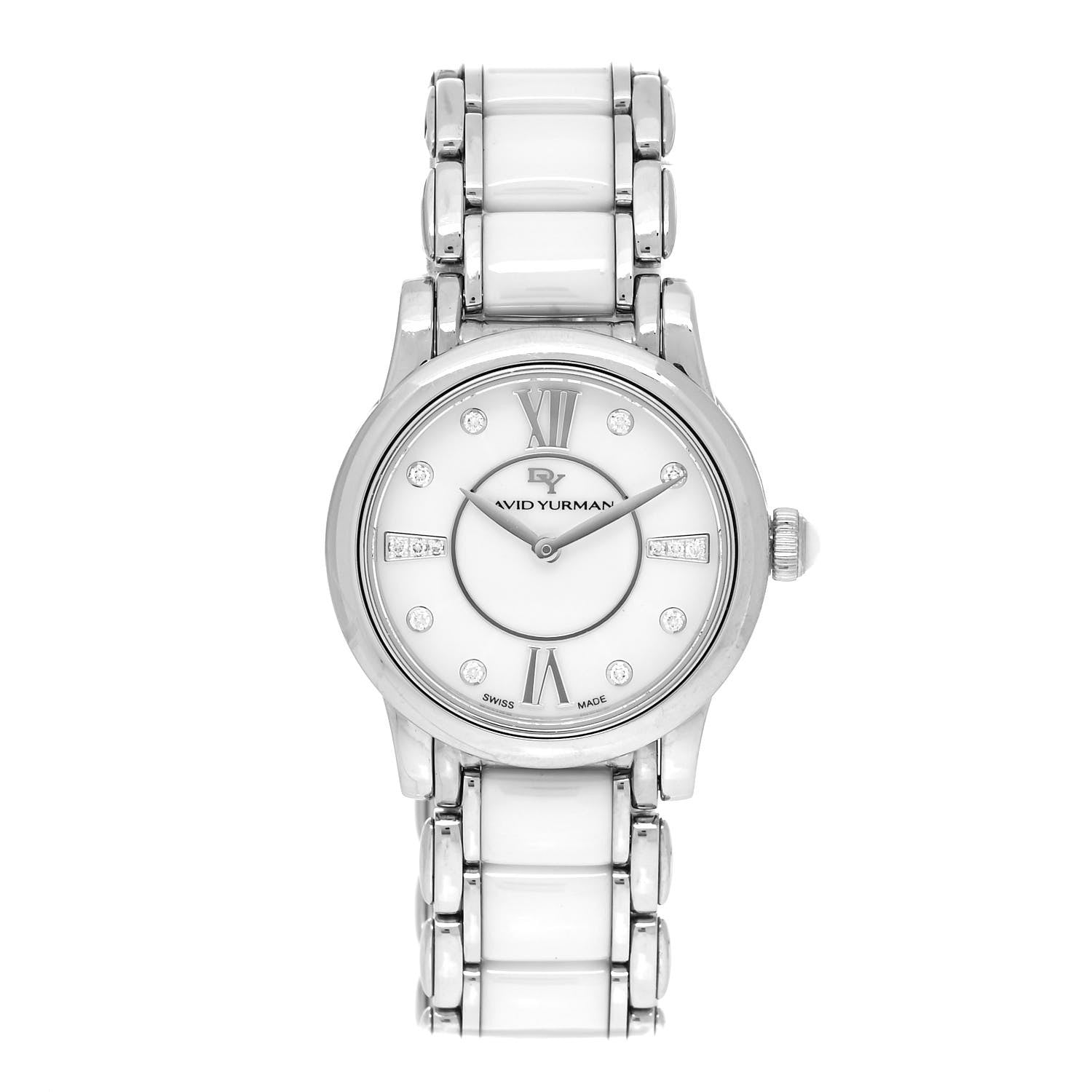 David Yurman Stainless Steel Ceramic Diamond 30mm Classic Quartz Watch White 1 of 5