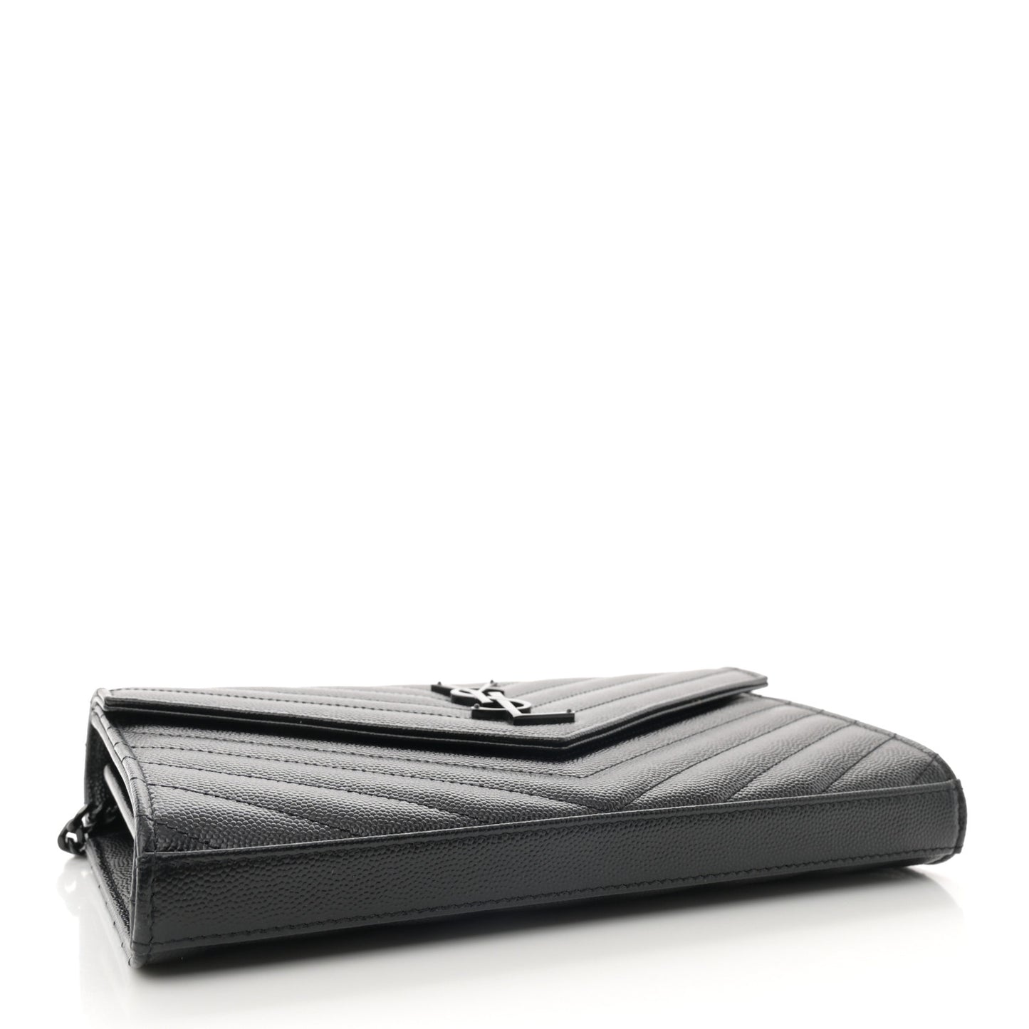 Grain De Poudre Matelasse Chevron Monogram Monochrome Chain Wallet Black