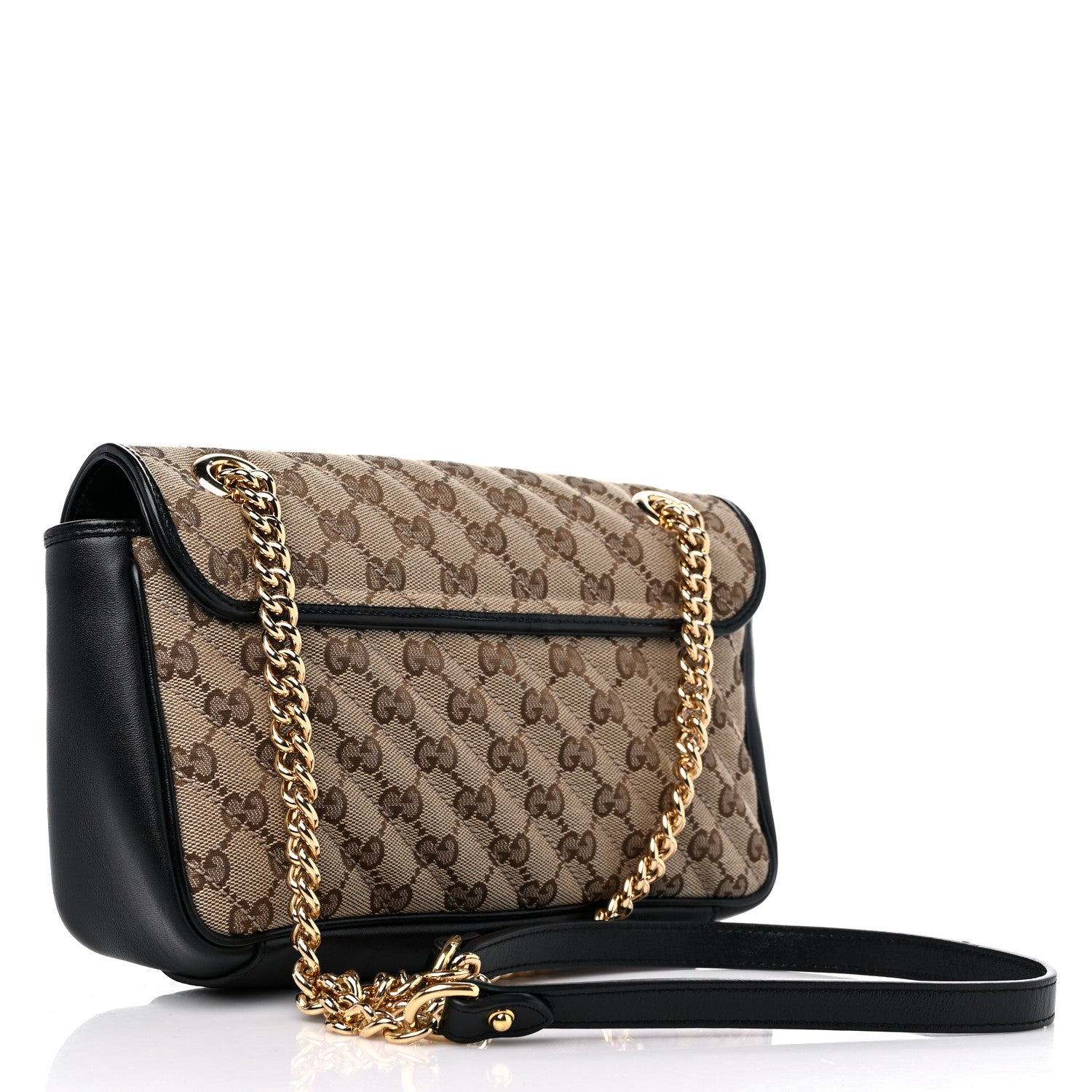 Gucci Monogram Matelasse Diagonal Small GG Marmont Shoulder Bag Beige Black 3 of 11