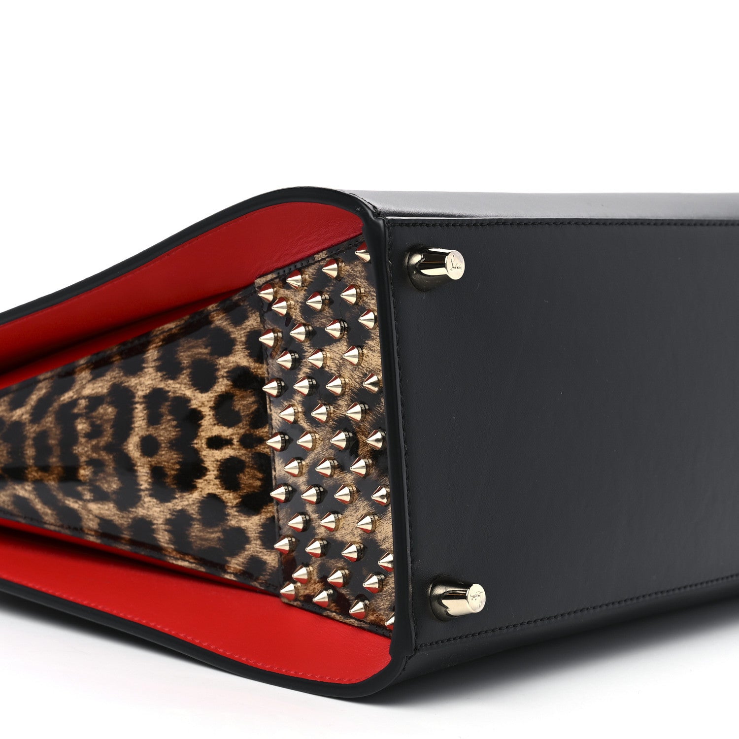 Christian Louboutin Calfskin Patent Leopard Spiked Large Paloma Black 10 of 12