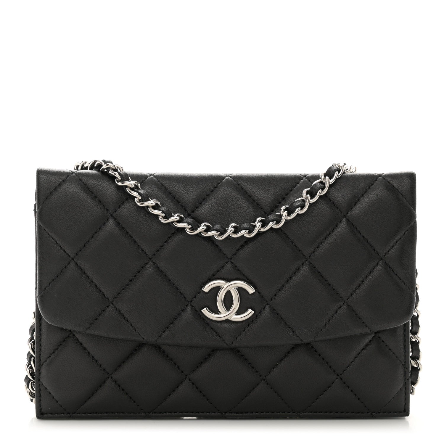 Chanel Lambskin Quilted Double Sided Wallet On Chain WOC Black 1 of 14