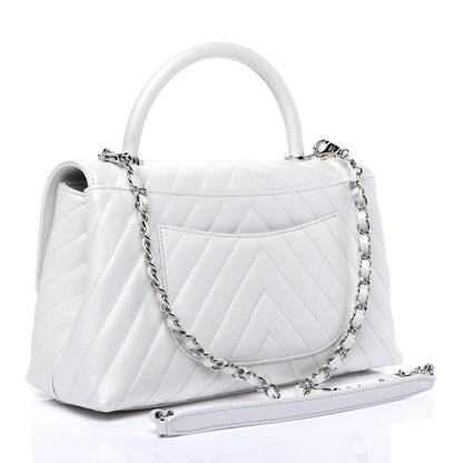 Chanel Iridescent Caviar Chevron Quilted Small Coco Handle Flap White 3 of 10