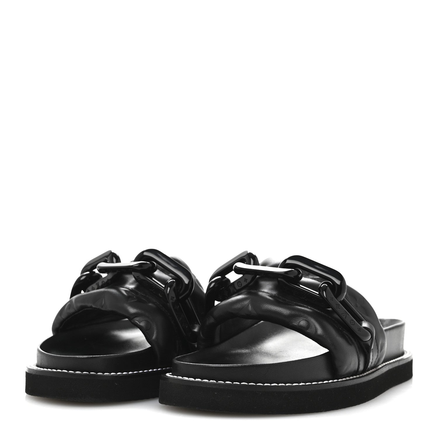 Louis Vuitton Calfskin Embossed Monogram Sunset Flat Comfort Mule 37 Black 4 of 12