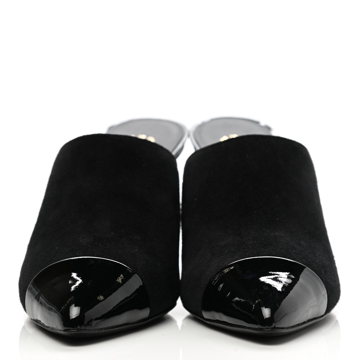 Suede Patent Calfskin Cap Toe Pearl Mule 38 Black
