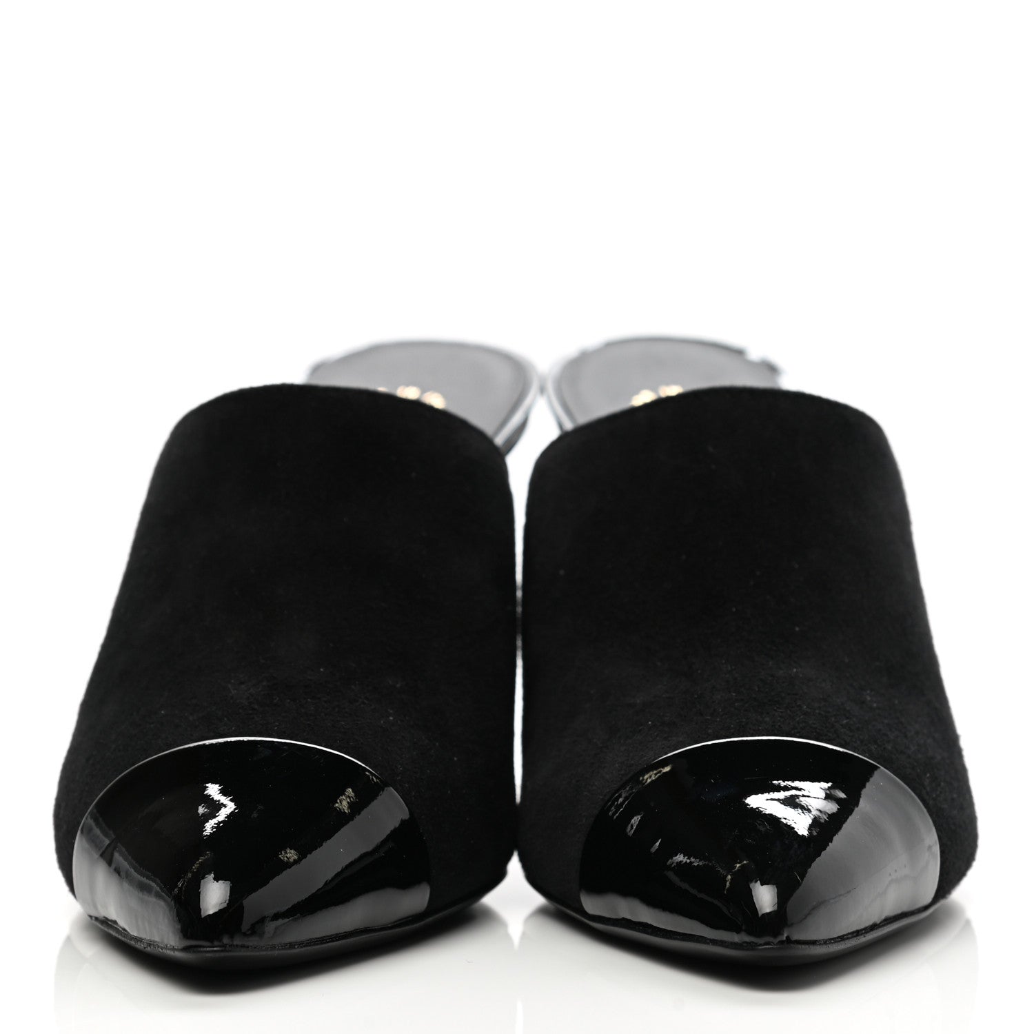 Chanel Suede Patent Calfskin Cap Toe Pearl Mule 38 Black 2 of 9