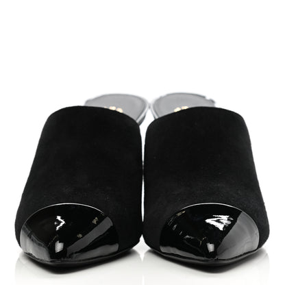 Chanel Suede Patent Calfskin Cap Toe Pearl Mule 38 Black 2 of 9