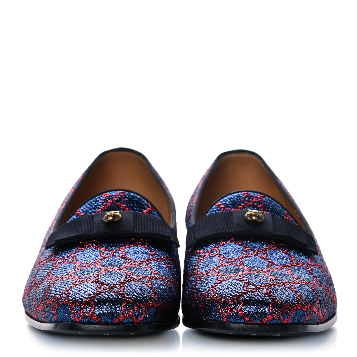 Gucci Lurex GG Monogram Mens Bow Loafers 10 Iridescent Blue Iridescent Red Black 2 of 10