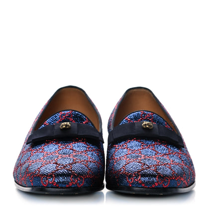 Gucci Lurex GG Monogram Mens Bow Loafers 10 Iridescent Blue Iridescent Red Black 2 of 10