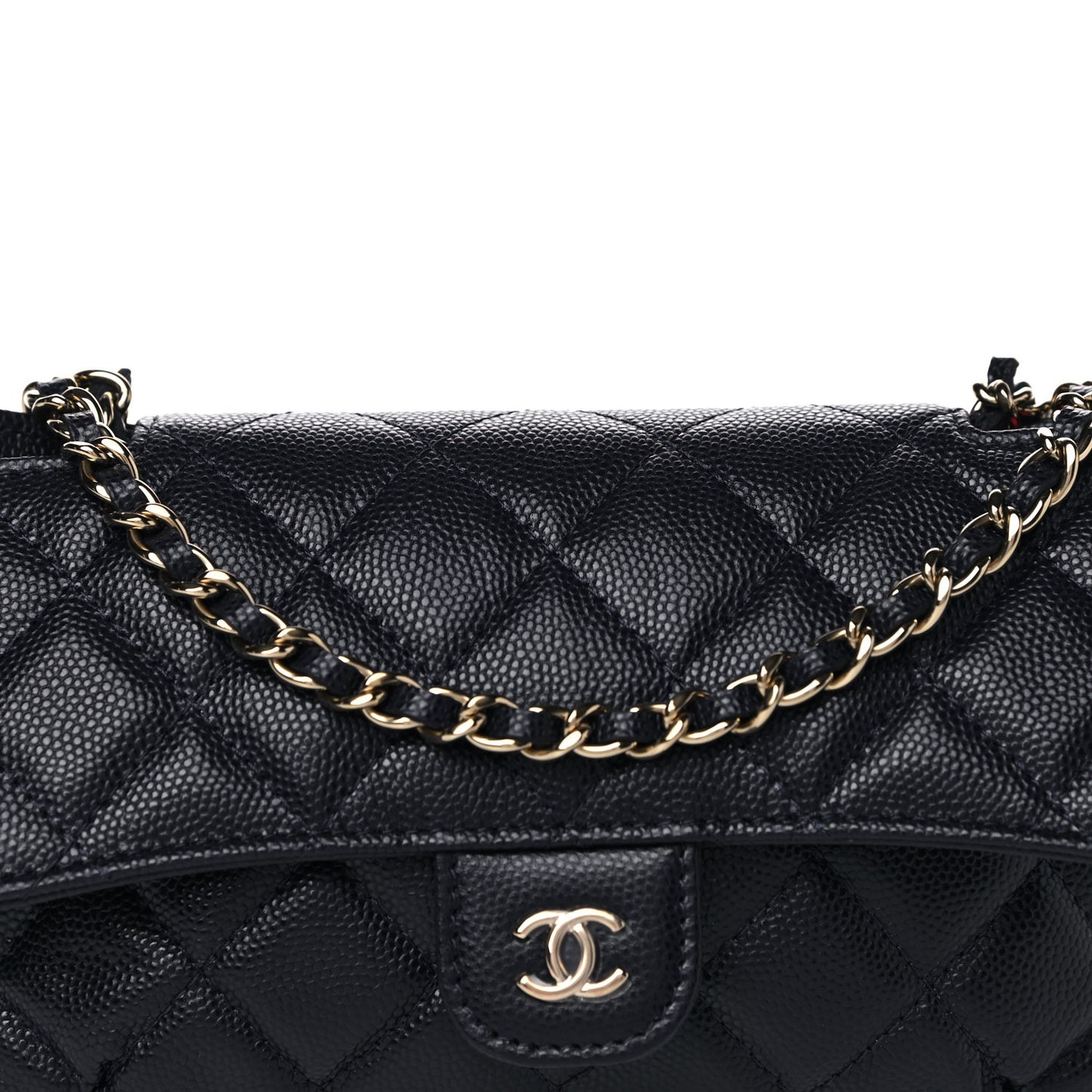 Caviar Fabric Quilted Foldable Tote With Chain Black Multicolor