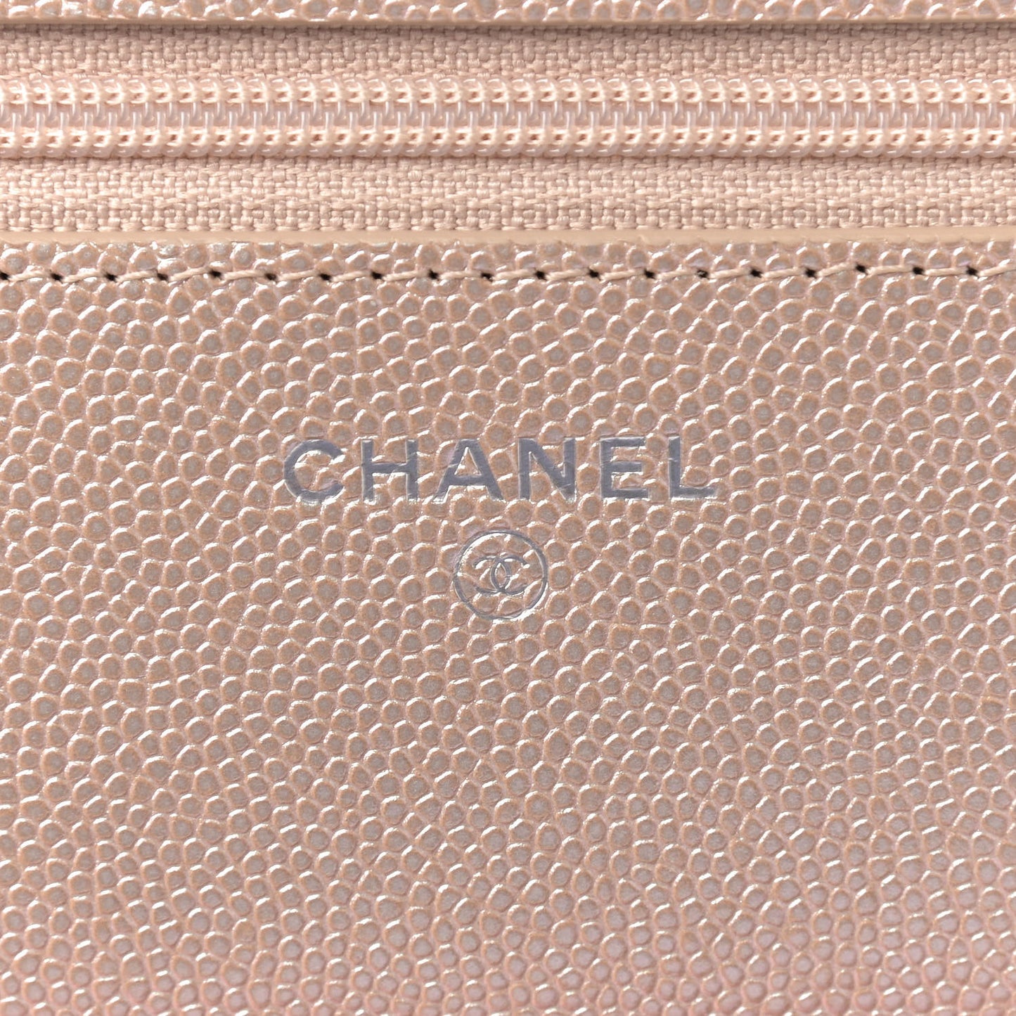 Metallic Caviar Chevron Quilted Wallet On Chain WOC Light Gold