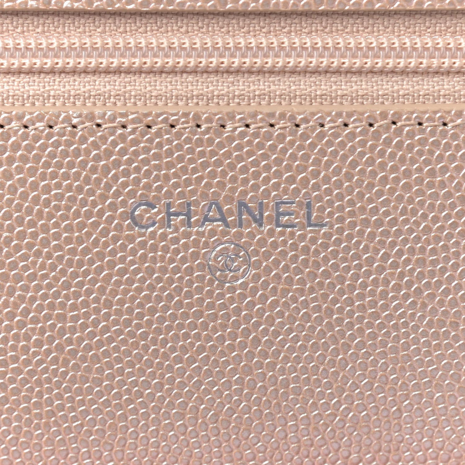Chanel Metallic Caviar Chevron Quilted Wallet On Chain WOC Light Gold 8 of 12