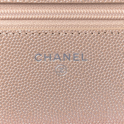 Chanel Metallic Caviar Chevron Quilted Wallet On Chain WOC Light Gold 8 of 12