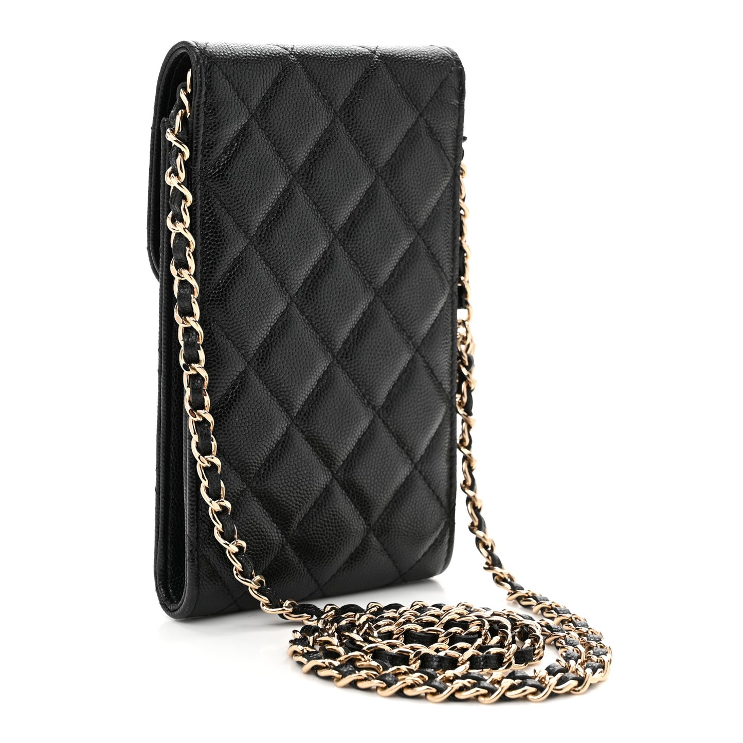 Caviar Quilted Crystal CC Airpods Pro and Phone Case With Chain Black