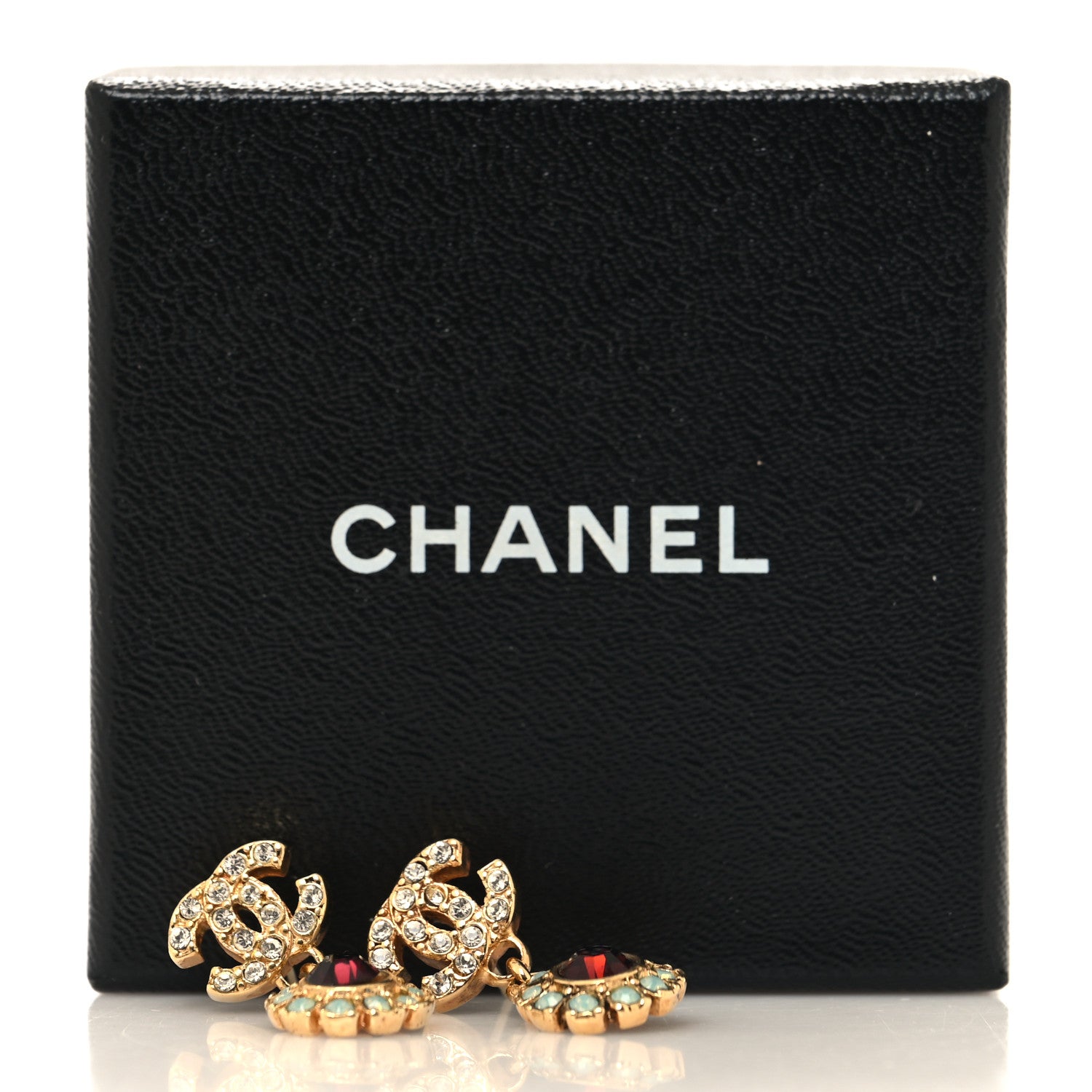Chanel Metal Crystal CC Flower Drop Earrings Gold 5 of 5