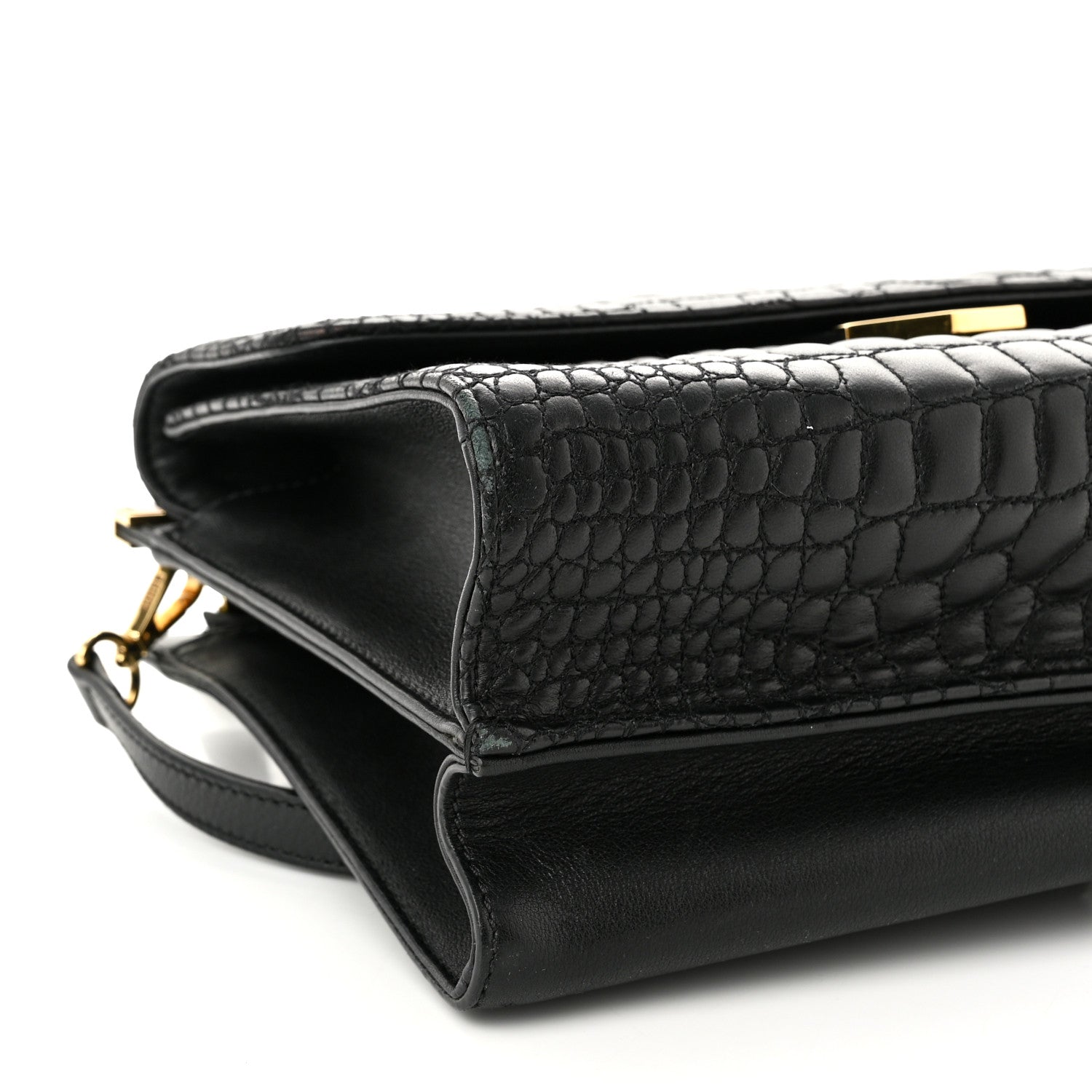 Fendi Nappa Calfskin Crocodile Trapuntata Demi Jour Shoulder Bag Black 9 of 11