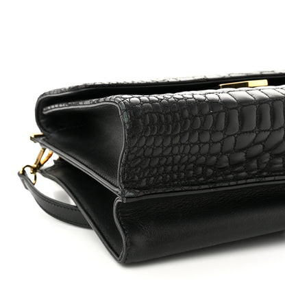 Fendi Nappa Calfskin Crocodile Trapuntata Demi Jour Shoulder Bag Black 9 of 11