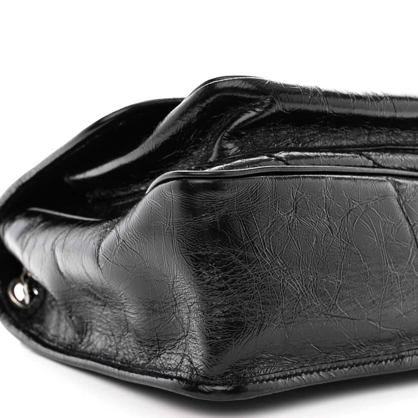Crinkled Calfskin Matelasse Monogram Medium Niki Chain Satchel Black