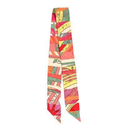 Hermes Silk Astrologie Twilly Rose Corail Vert Fluo 2 of 3