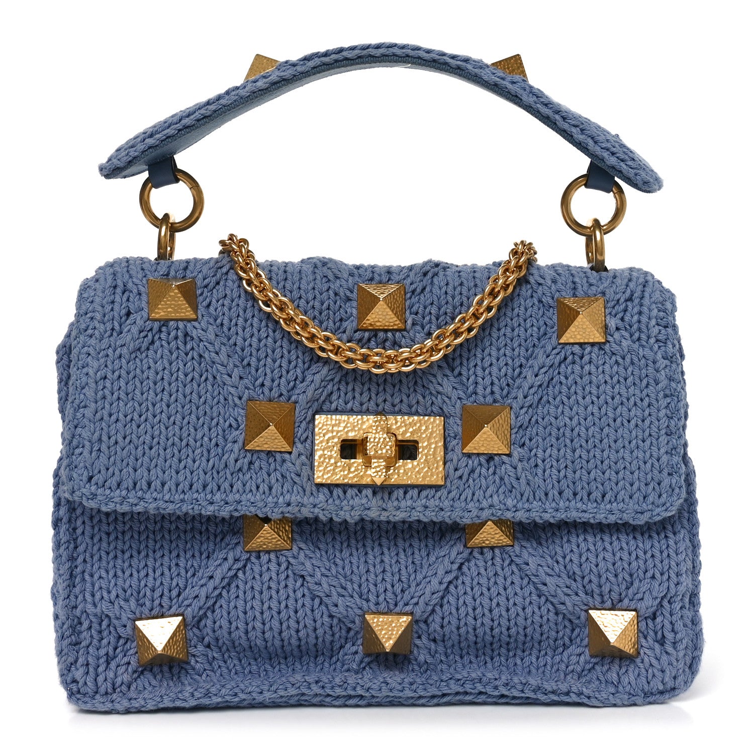 Valentino Garavani Knit Medium Roman Stud Shoulder Bag Niagara 1 of 9