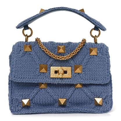 Valentino Garavani Knit Medium Roman Stud Shoulder Bag Niagara 1 of 9