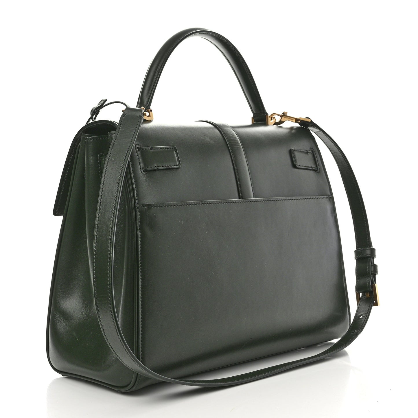 Shiny Calfskin Le Fermoir Top Handle Bag Dark Green