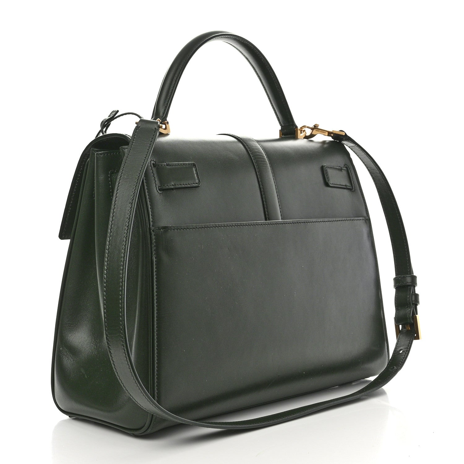 Saint Laurent Shiny Calfskin Le Fermoir Top Handle Bag Dark Green 3 of 9