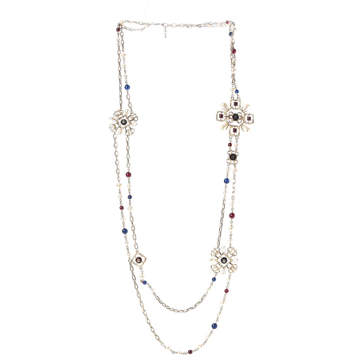 Metal Resin Bead Pearl CC Necklace Red Blue