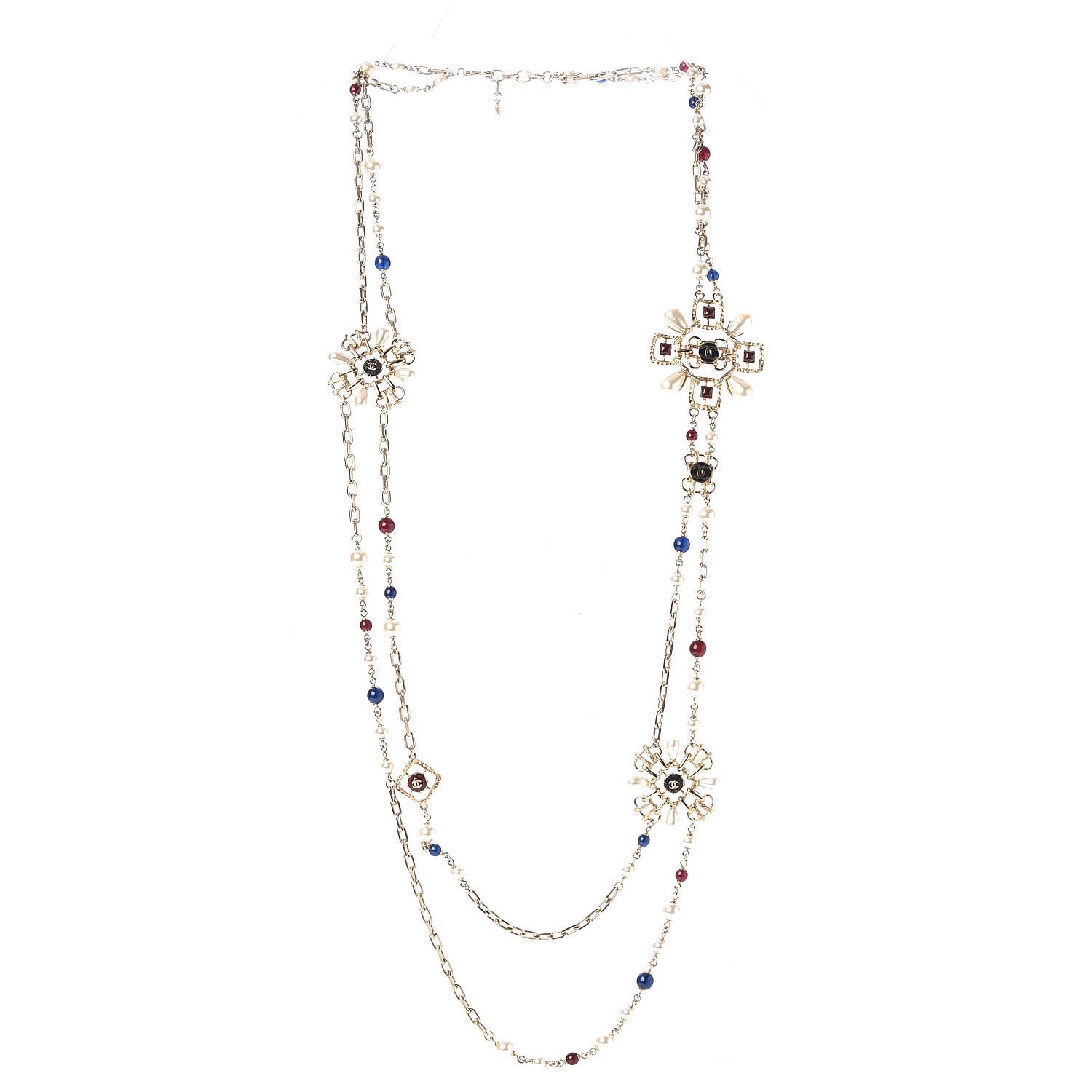 Chanel Metal Resin Bead Pearl CC Necklace Red Blue 3 of 9