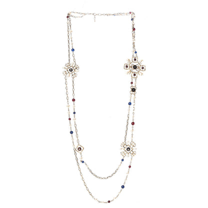 Chanel Metal Resin Bead Pearl CC Necklace Red Blue 3 of 9