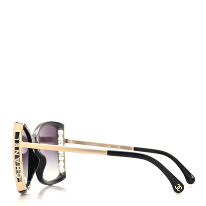 Chanel Acetate Metal Logo Square Sunglasses 71545A Black Gold 3 of 8