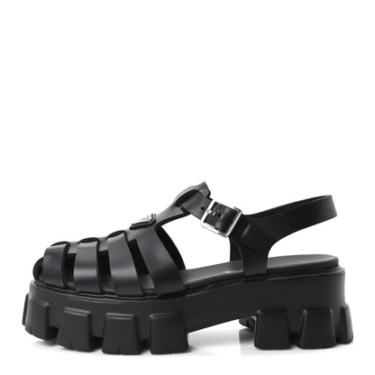 Prada Foam Rubber Triangle Logo Monolith 55mm Cage Sandals 40 Black 1 of 10