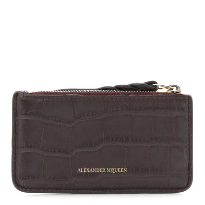 Alexander McQueen Calfskin Crocodile Embossed Card Holder Wallet Burgundy 1 of 9
