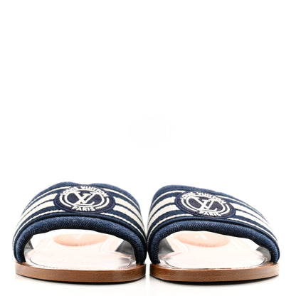 Louis Vuitton Canvas Calfskin Lock It Flat Mules 38 Blue 3 of 9