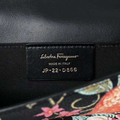 Salvatore Ferragamo Floral Printed Hammered Calfskin Gancini Minibag Multicolor Black 7 of 13