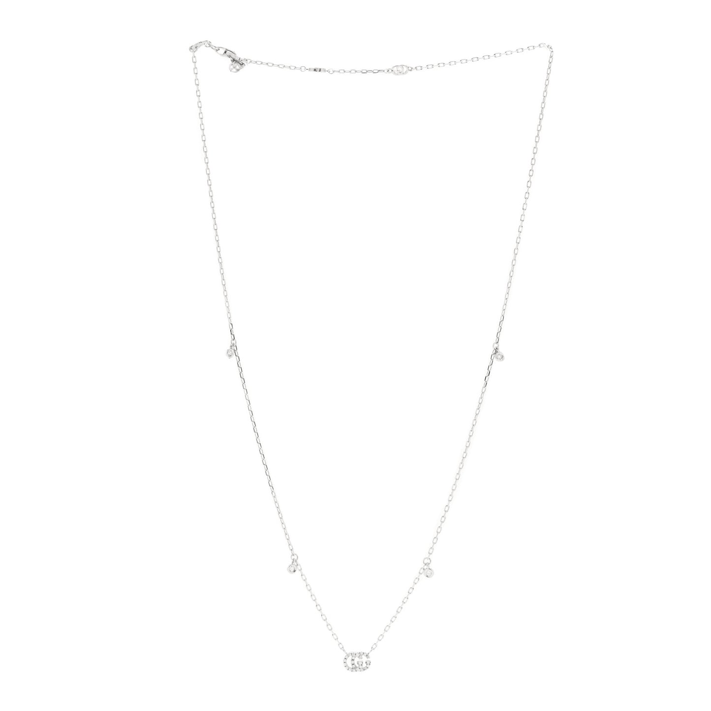 18K White Gold Diamond Running GG Pendant Necklace