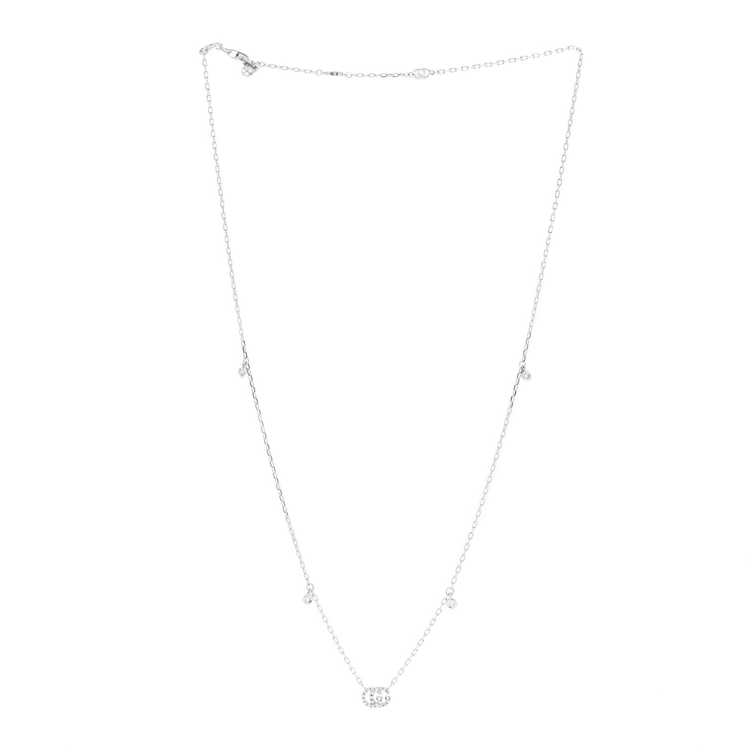 Gucci 18K White Gold Diamond Running GG Pendant Necklace 3 of 8