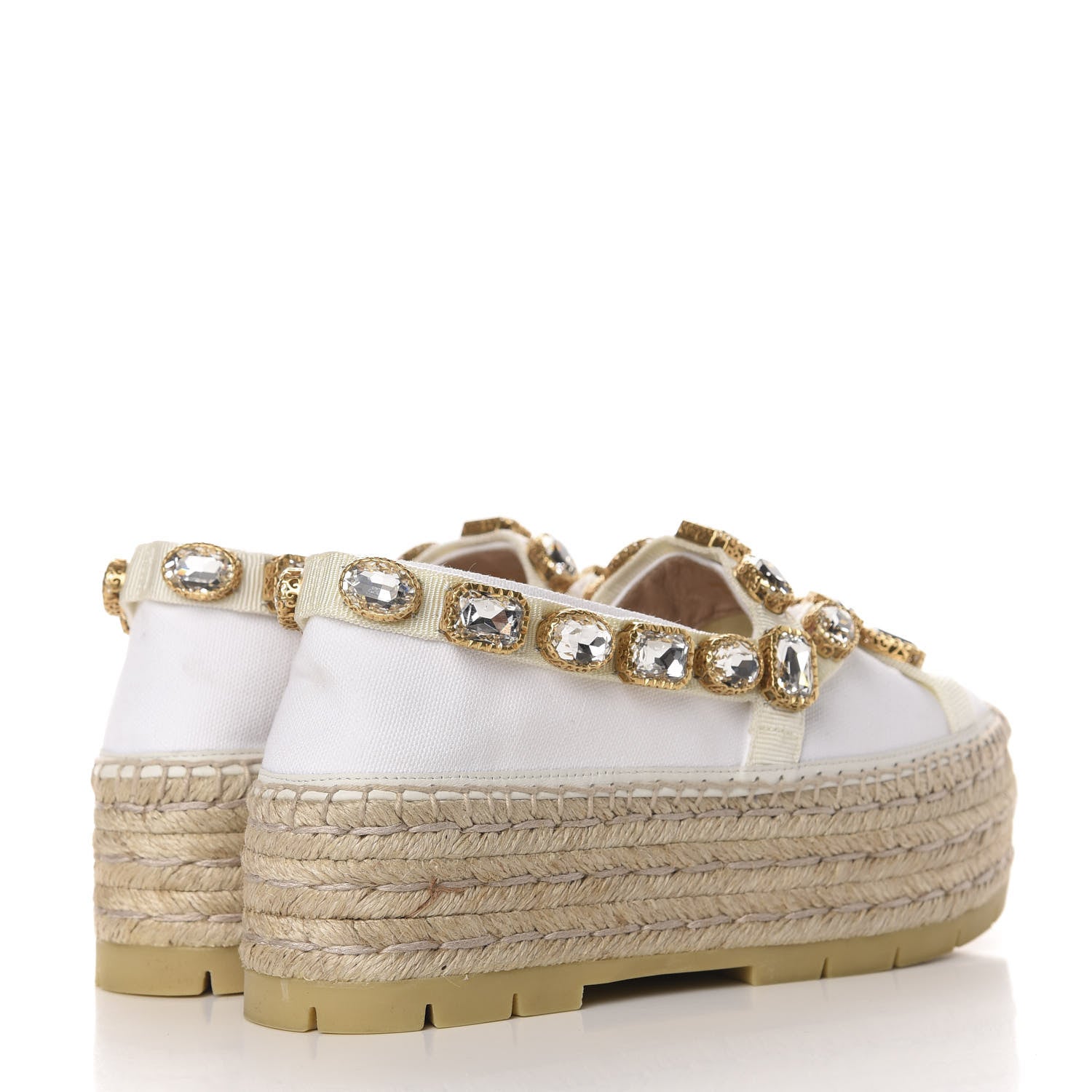 Gucci Canvas Crystal Embellished Platform Espadrilles 37 Great White 4 of 8