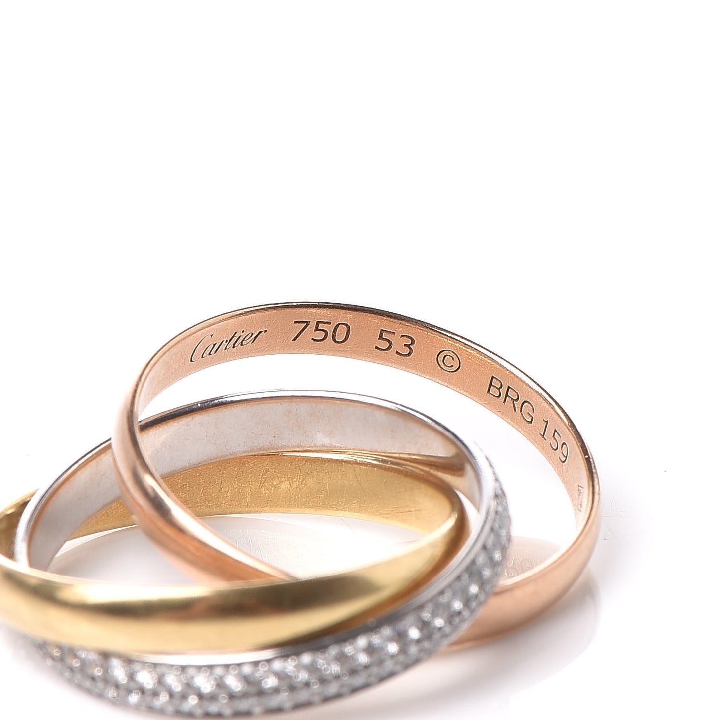 18K White Yellow Pink Gold Diamond Small Trinity Paved Ring 53 6.25