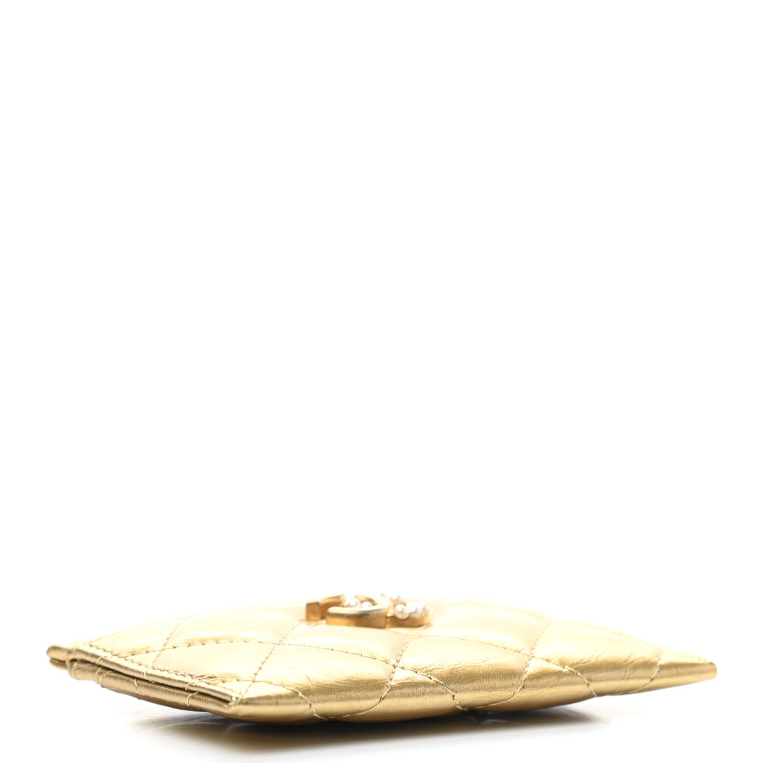 Chanel Aged Metallic Calfskin Pearl CC Quilted Card Holder Gold 4 of 8