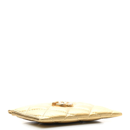 Chanel Aged Metallic Calfskin Pearl CC Quilted Card Holder Gold 4 of 8